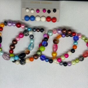 Colorful Beaded Necklace & Stud Earrings Set Mixed Beads Fashion Jewelry